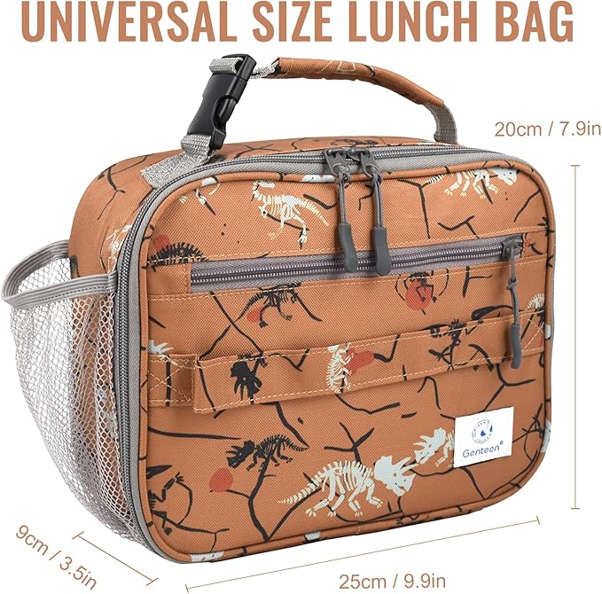 Genteen Lunch Box Kids, Prints Insulated Lunch Bag Kids Boys Girls,Soft Bag Mini Cooler Back to School Thermal Meal Tote Kit Lunch Box for School,Work,Outdoor (Dino)