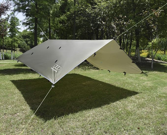 Gold Armour Rainfly Tarp Hammock, Premium 14.7ft/12ft/10ft/8ft Rain Fly Cover, Waterproof Ultralight Camping Shelter Canopy, Survival Equipment Gear Camping Tent Accessories (OD Green 10ft x 10ft)