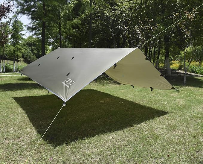 Gold Armour Rainfly Tarp Hammock, Premium 14.7ft/12ft/10ft/8ft Rain Fly Cover, Waterproof Ultralight Camping Shelter Canopy, Survival Equipment Gear Camping Tent Accessories (OD Green 10ft x 8ft)
