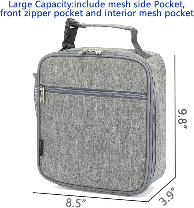 FlowFly Kids Lunch box Insulated Soft Bag Mini Cooler Back to School Thermal Meal Tote Kit for Girls, Boys(Heather Grey)