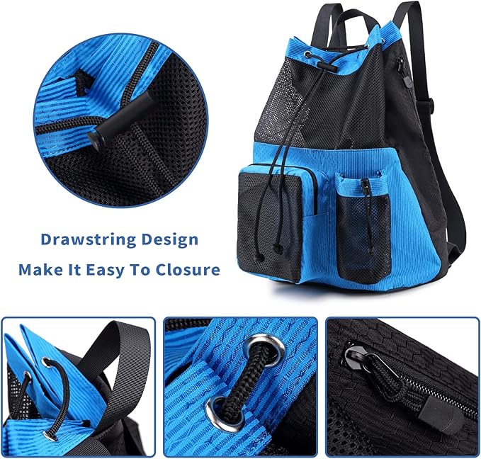 Lohol Large Mesh Drawstring Backpack with Shoe Bag, Durable Swimming String Sack with Handle for Sports Gym Yoga Beach Travel