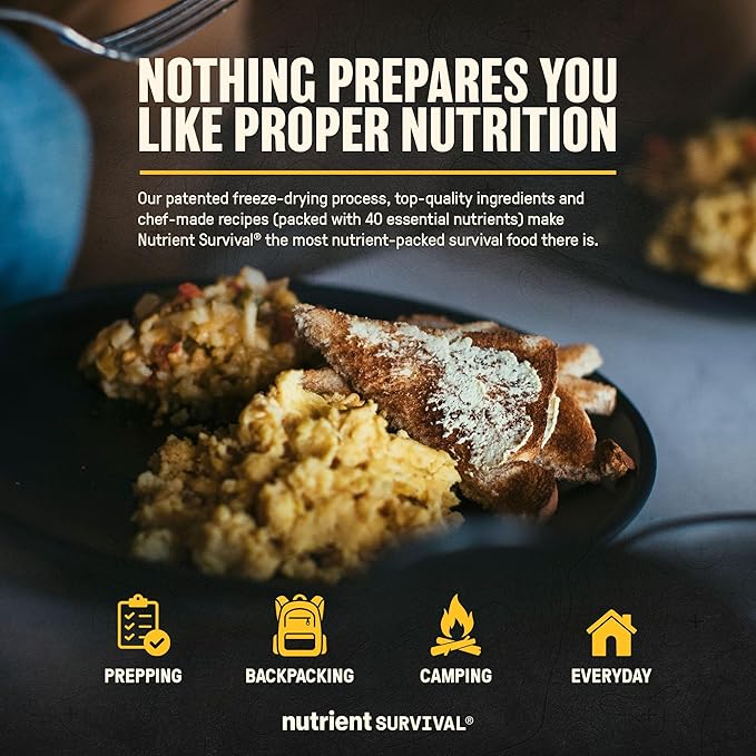 Nutrient Survival MRE Homestyle Scramble Eggs, Ready to Eat Meals (10 Servings) Freeze Dried Prepper Supplies & Emergency Food Supply, 40 Essential Nutrients, Shelf Stable Up to 25 Years, One Can