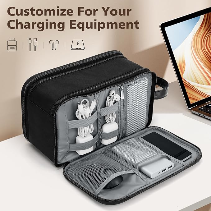 Wedama Toiletry Bag for Men, Large Hanging Travel Toiletry Bag, Extra Electronic Organizer Bag Waterproof Shaving Bag for Toiletries with PU Handle for Travel Business Trips Swim Camping, Black