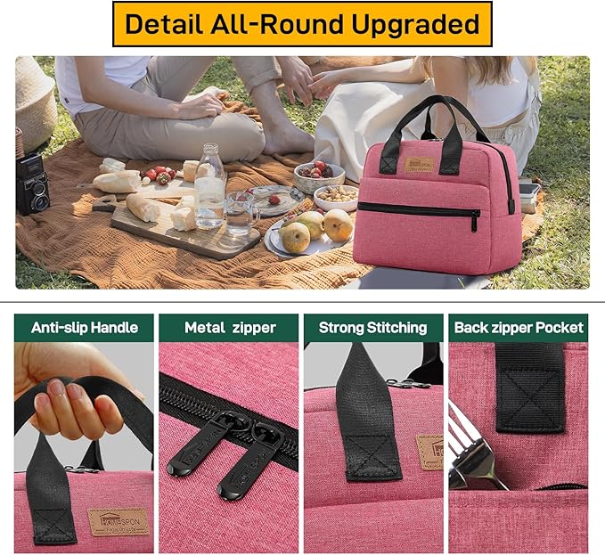 HOMESPON Insulated Lunch Bag for Women Men Lunch Box Cooler Lunch Tote for Work Picnic (Rose)