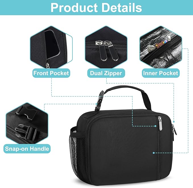 esouler Lunch Box Kids Insulated Lunch Bag for Boys & Girls Durable Children Lunchbox for School with Water Bottle Holder-Black