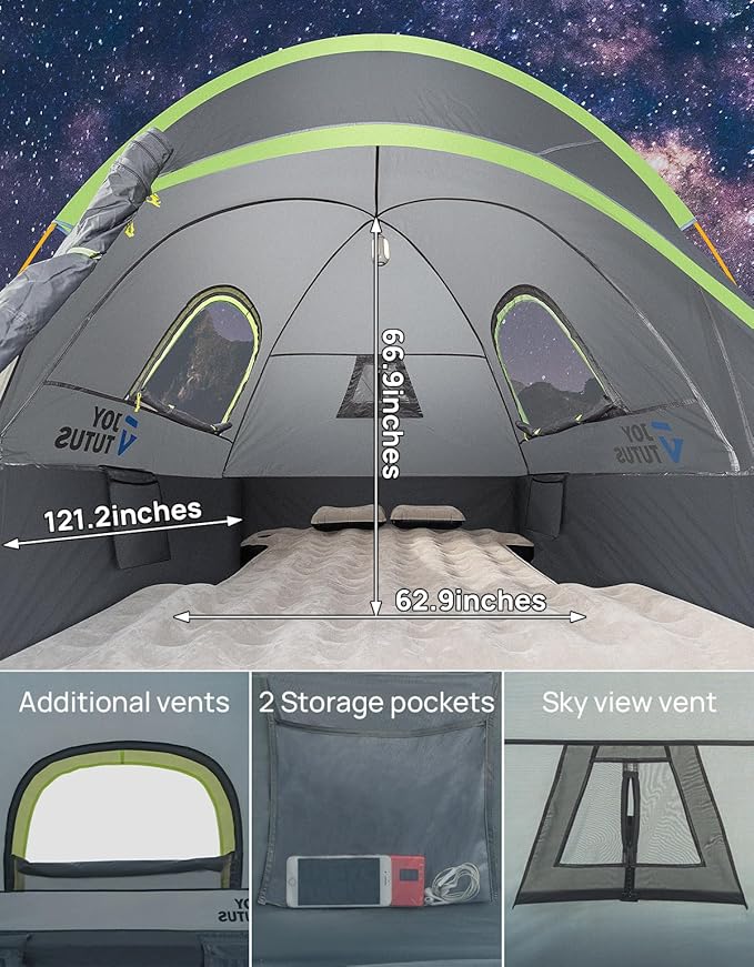 JOYTUTUS Pickup Truck Tent 8ft 2.0, Waterproof PU2000mm Double Layer for 2 Person, Portable Truck Bed Tent with Rainfly - Green, Aluminum Pole