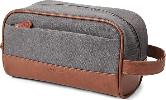 Vorspack Travel Toiletry Bag - Canvas Toiletry Bag for Men Water Resistant Skincare Bag Dopp Kit for Bathroom Toiletries Accessories Gifts - Grey
