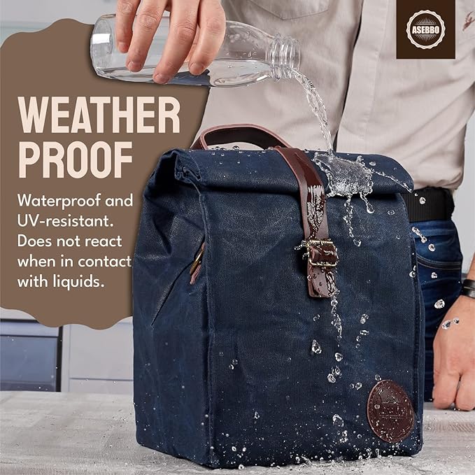 Blue Lunch Bag – Insulated Waterproof Lunch Box for Work, Picnic & Travel – Durable Medium-Size Canvas Lunch Bag for Women & Men – Leakproof & Stylish Dark Blue Lunchbox with Shoulder Strap