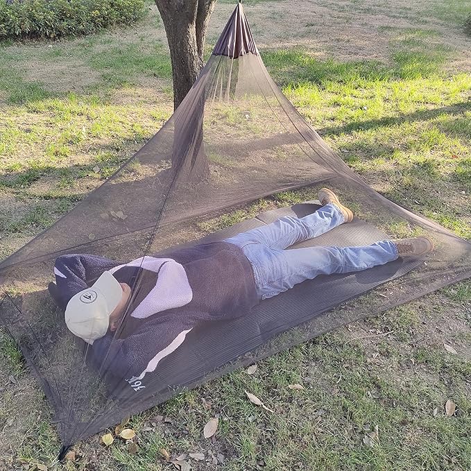Aventik EDSRDLUZ 400 Fine Meshes Triangular Outdoor Camping Mosquito Net for Camping Bed Compact, Bug Net with Carry Bag 87" x 47" x 39" Ideal for Single Camping Use