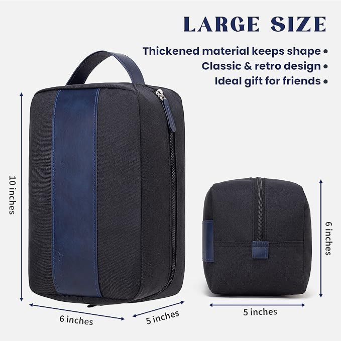 Vorspack Toiletry Bag for Men - Large Dopp Kit for Travel Water Resistant Travel Bag for Toiletries Accessories Lightweight Toiletries Bag - Black&Blue