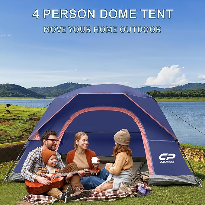 CAMPROS CP Tents for Camping 4/6 Person Tent Waterproof Windproof Double Layer Camping Tent, Easy Setup Dome Tent with Large Mesh Windows & Wider Door for Outdoor Camping & Hiking