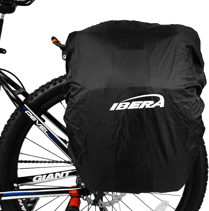 Ibera Bicycle Bag PakRak Clip-On Quick-Release All Weather Bike Panniers (Pair), Includes Rain Cover , Black