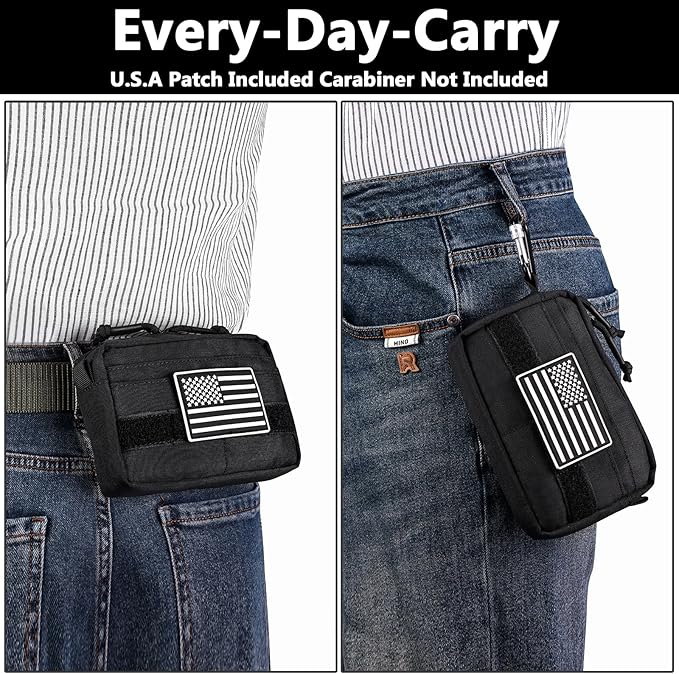 MOZETO Belt Pouches for Men, Water Resistant Small Belt Bag with USA Flag Patch, Pocket Organizer Storage EDC Gear for Work, Travel, Hiking