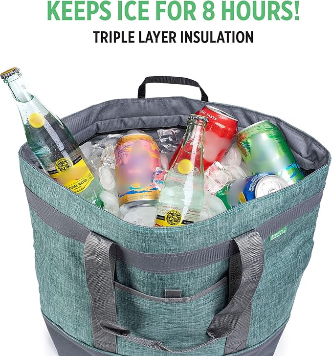 Jumbo Insulated Cooler Bag (Green) with HD Thermal Insulation - Premium, Collapsible Soft Cooler Makes a Perfect Insulated Grocery Bag, Food Delivery Bag, Travel Bag, Beach or Picnic Bags
