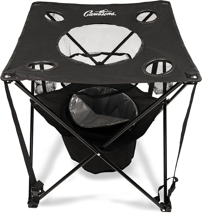 Camerons All-in-One Tailgating Table - Collapsible Folding Camping Table with Insulated Cooler, Mesh Food Basket and Travel Bag for Barbecues, Camping, The Beach, Tailgate Parties - Cookout Essential