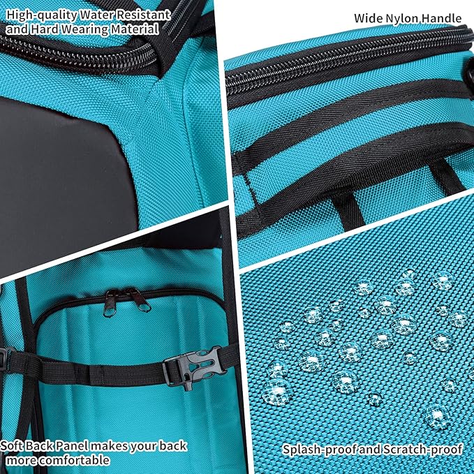 Ski Boot Bag Backpack, 50L Large Capacity Water-Resistant Padded Ski Travel Bag & Snowboard Boot Bag for Ski Boots, Helmet, Goggles, Clothes, Gloves, Snowboard Gear (Cyan)