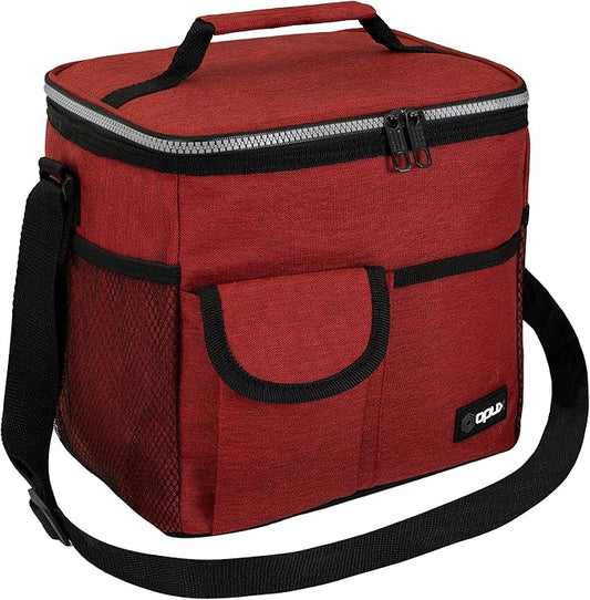 opux Insulated Lunch Bag for Men Women, Leakproof Heather Red Lunch Box for Work, Portable Soft Lunch Cooler Bag with Shoulder Strap, Adult Lunchbox Lunch Pail for Kid Boy Girl School, 18 Can/10L