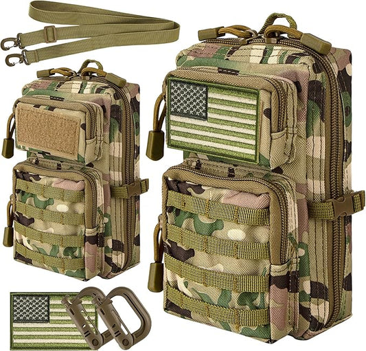 bvya Tactical Molle EDC Utility Pouch Compact Tool Pouch Mini Waist Bag Crossbody Backpack-Design Phone Pouch with Shoulder Strap Flag Patch and D-Rings