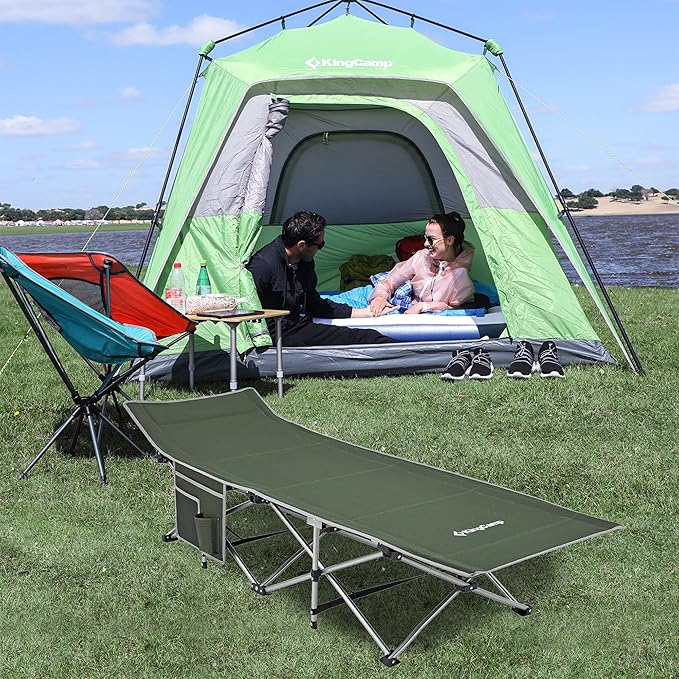 KingCamp Folding Camping Cot for Adults,Portable Sturdy Sleeping Cot with Carry Bag Outdoor Lightweight Camping Bed Support 264 lbs,Large Outdoor Foldable Travel Cots for Camping Beach Home Nap
