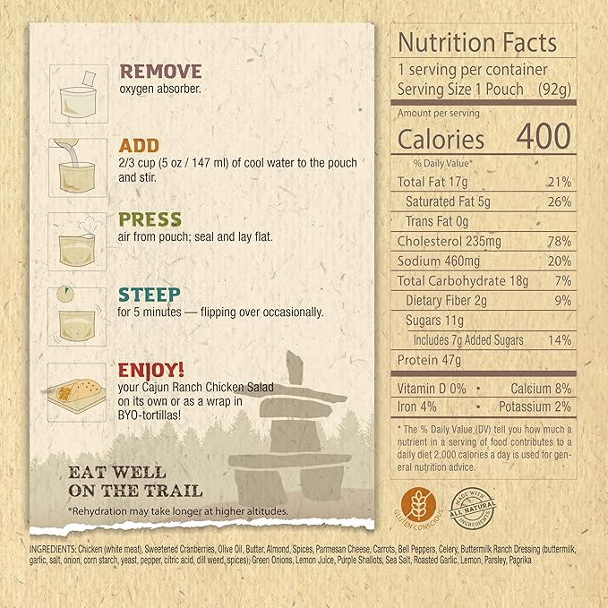 Packit Gourmet Cajun Ranch Chicken Salad | Premium Freeze Dried Backpacking & Camping Food | Large Portions | High Protein | Real Meat | Just Add Water Meal |All-Natural Ingredients | Made in USA |Freeze-Dried and Dehydrated Foods