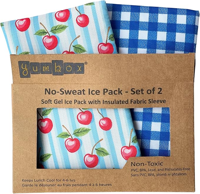 Yumbox Reusable Soft Ice Packs with Fabric Sleeve for Lunch Box and Cooler, Sweatproof, Pack of 2 Gel Ice Packs (Vichy)