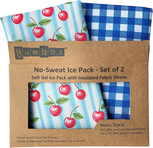 Yumbox Reusable Soft Ice Packs with Fabric Sleeve for Lunch Box and Cooler, Sweatproof, Pack of 2 Gel Ice Packs (Vichy)
