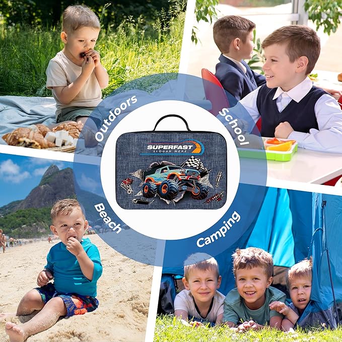 Clastyle 3D Insulated Kids Lunch Bag Large Thermal Cooler Bag for Boy Picnic School Lunch Box Tote,Monster Truck