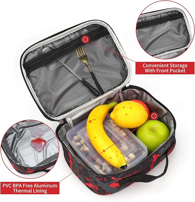 rickyh style Lunch Box with Padded Liner, Spacious Insulated Lunch Bag Durable Thermal Lunch Cooler Pack with Strap for Men Women Boys Girls Adults School Sports Beach Picnic Work Camp,2 Pocket