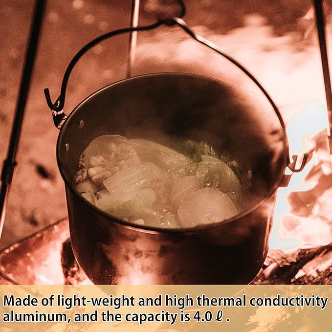 CAMPINGMOON Camping Pot 4-Quart Portable Campfire Cooking Hanging Pot Lightweight Aluminum MC-230