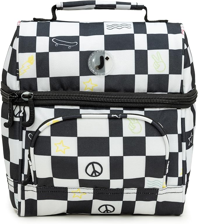 J World Corey Kids Lunch Bag. Insulated Lunch-Box for Boys Girls, Icon Checkers