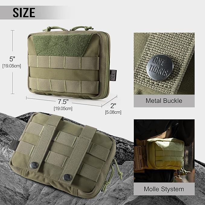 OneTigris MOLLE Pouch, Tactical Admin Pouch Belt EDC Tool Organizer Zippered Utility Waist Pack 7.5"x5"x2"