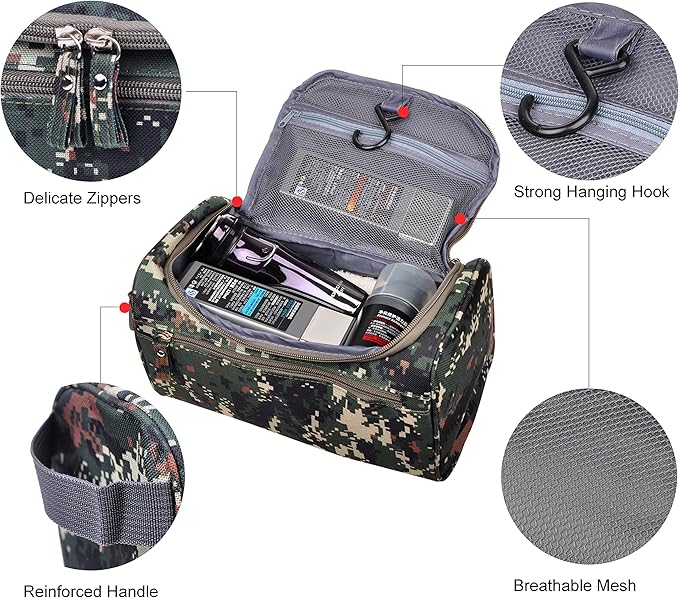 Vercord Mens Toiletry Bag Wash Travel Small Shaving Dop Kit Shower Bathroom Ditty Hygiene Bag Camo Mosaic