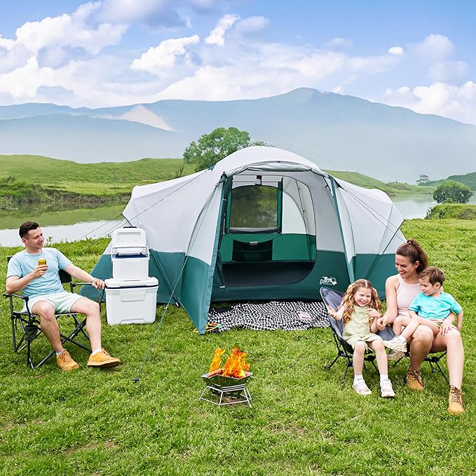 8/10/11 Person Camping Tent with Porch, Large Family Tents for Outdoor Camping, Big Dome Tent Includes Rainfly, Reflective Windproof Rope, Large Vestibule