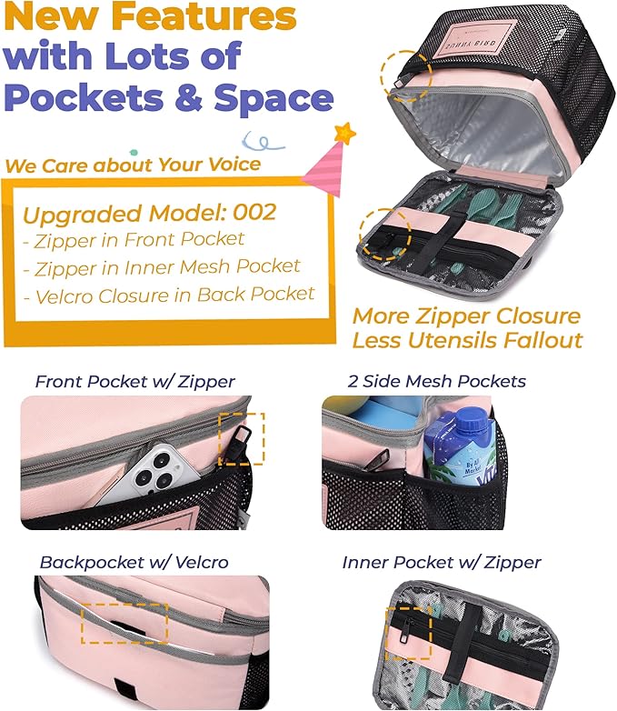 SUNNY BIRD Insulated Lunch Bag with Foldable and Leakproof Design, Thermally Insulated, Shoulder Strap for Women, Men and Teen (Pink 002)