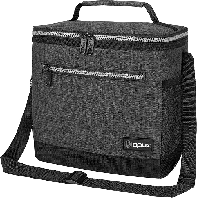 opux Extra Large Insulated Lunch Box Men Women, Lunch Bag for Work, Leakproof Soft Cooler Tote Adult, Lunch Pail, Picnic Beach Collapsible Food Bag with Shoulder Strap, Charcoal