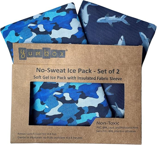 Yumbox Reusable Soft Ice Packs with Fabric Sleeve for Lunch Box and Cooler, Sweatproof, Pack of 2 Gel Ice Packs (Camo)