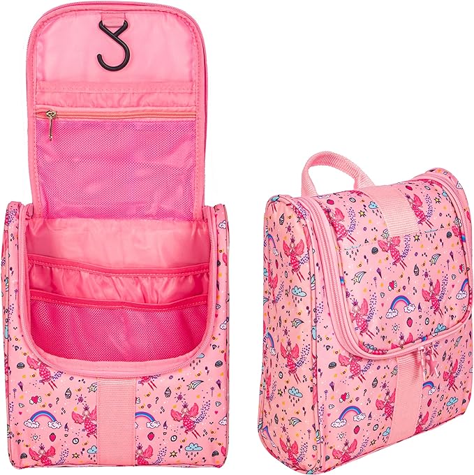 Cute Cartoon Hanging Kids Toiletry Bag Children Travel Cosmetic Makeup Organizer Wash Bag Shower bag Over Night Bag Camping Shaving Kit Bag for Boys & Girls(Fairy)