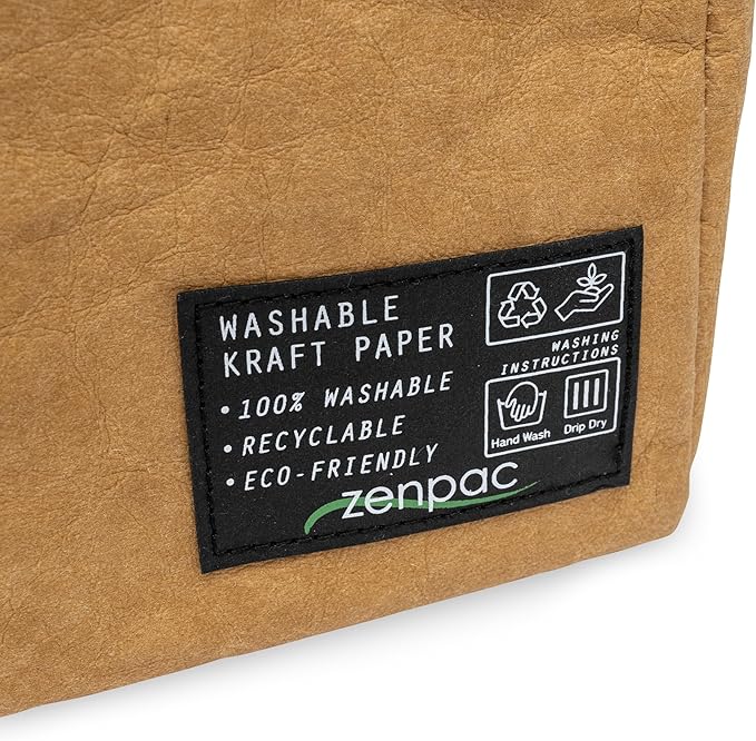 ZENPAC Brown Insulated Lunch Bags with Handles, Washable Kraft Luchbox for Men, Women, Water Resistant Cooler for Beverages, Work, School, 8.5x5.5x9.5