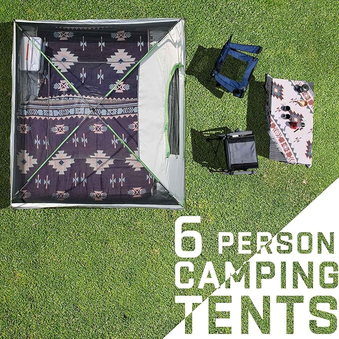 Happy Travel Camping Tent, 6 Person Dome Tents for Camping with Rainfly, Waterproof Clip Easy Setup Portable Family Tent with Mesh Windows, 20% More Headroom Backpacking Tents for Camping & Hiking
