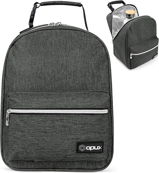 opux Lunch Box for Girls Boys Kids, Insulated Leakproof Lunch Bag, Reusable Teen Lunch Boxes for School, Medium Large lunchbox for Women Men Adult for Work with Front Back Pocket (Dark Gray)