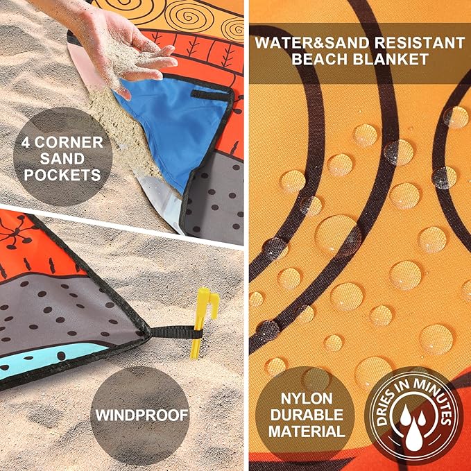 Beach Blanket Waterproof Sandproof Beach Mat 79" X 83" /10'x9'for 2-8 Adults Quick Drying Outdoor Picnic Mat Beach Accessories for Travel, Camping, Hiking