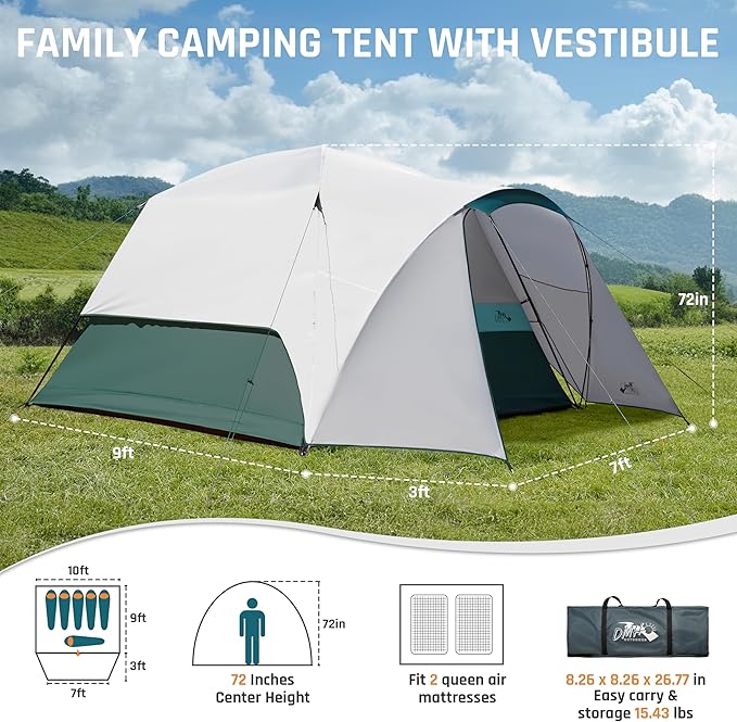 Tents for Camping 6/10 Person Camping Tent with Screen Porch, Weatherproof Large Cabin Tent with Rainfly and Carry Bag, Family Tent for Outdoor Camping and Backyard