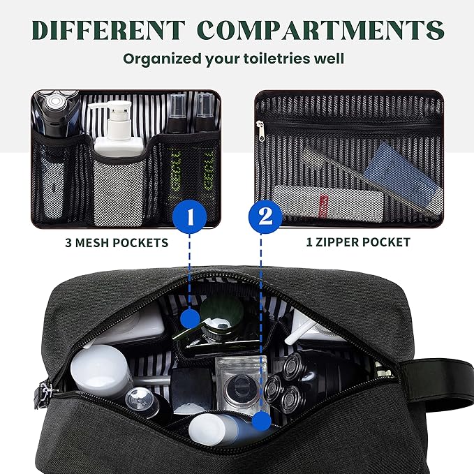 Vorspack Toiletry Bag for Men - Large Dopp Kit for Travel Water Resistant Travel Bag for Toiletries Accessories Lightweight Toiletries Bag - Grey