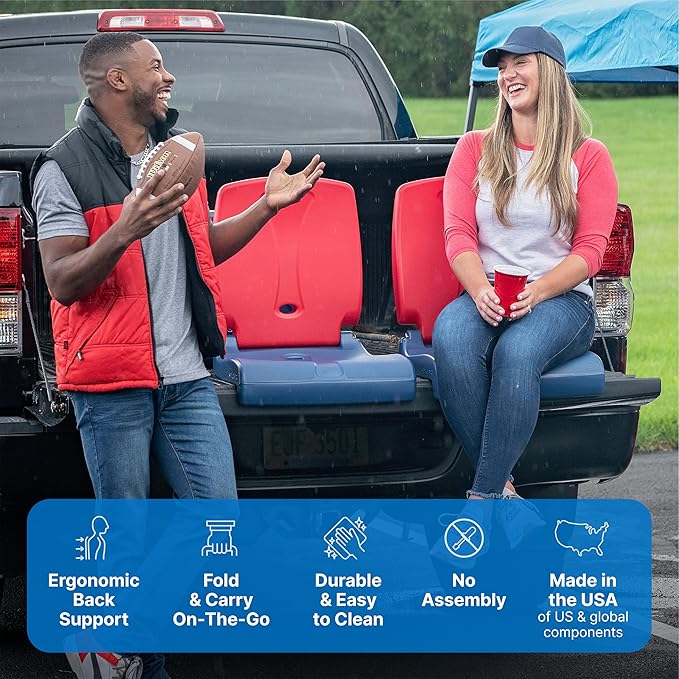 Step2 Folding Flip Seat, Lightweight Portable Outdoor Chair for Poolside, Camping, Beach, Boats, Tailgates, Durable Ground Chair with Back Support for Adults, Red & Blue