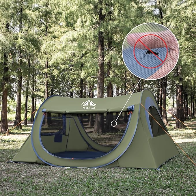 Night Cat Pop-up Camping Tent: 1 2 Person Tent Waterproof Instant Easy Setup Tunnel Tent