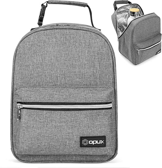 opux Lunch Box for Girls Boys Kids, Insulated Leakproof Lunch Bag, Reusable Teen Lunch Boxes for School, Medium Large lunchbox for Women Men Adult for Work with Front Back Pocket (Gray)