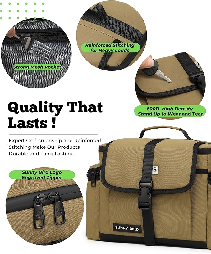 SUNNY BIRD Insulated Lunch Bag Tactical Lunch Box Cooler for Men and Women (Bark Brown)