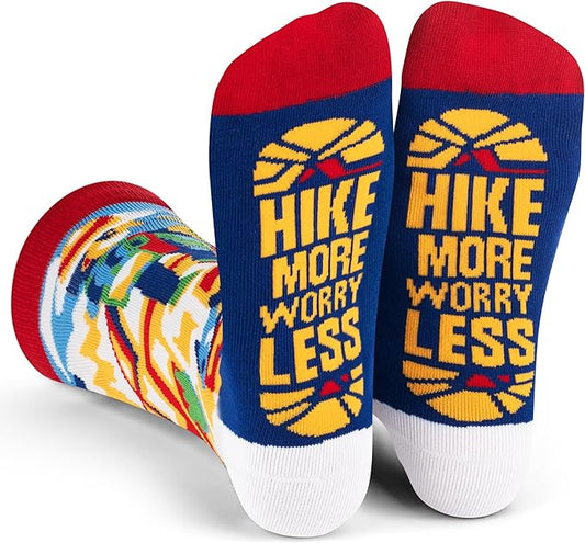 Lavley Hike More Worry Less Socks - Funny Outdoor Lover Gift for Men and Women