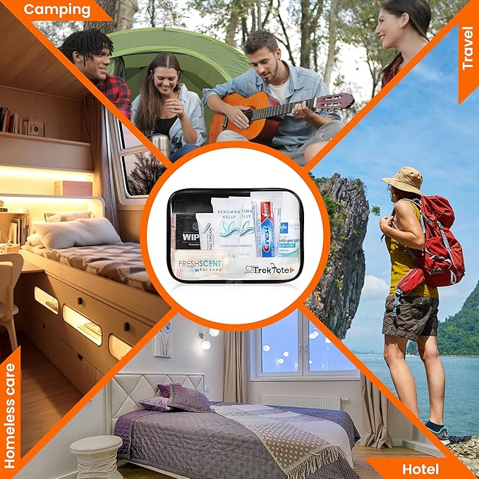 Trektote Travel Toiletry Kit For Men And Women – 15 Piece Set of Travel Size Toiletries, TSA Compliant, Includes Shampoo And Conditioner, Body Wash, Oral Care, Reusable Toiletry Bag & More