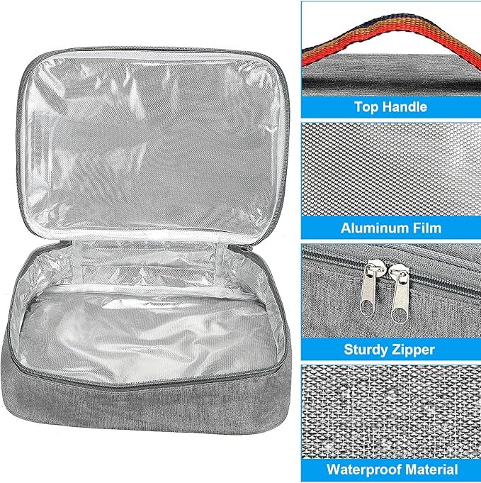 PATIKIL 9"x6"x3" Insulated Lunch Bags, Portable Food Containers Bag Flat Bento Bags Reusable Thermal Lunch Pail for Men and Women, Grey